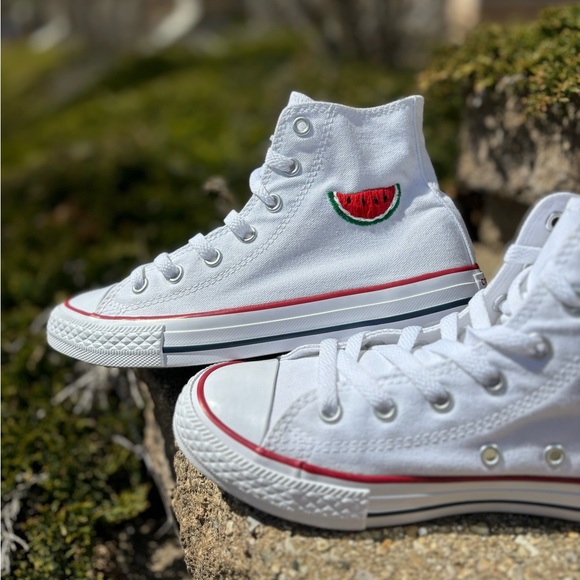 Converse High Top - ‘Watermelon Flag’ Custom Hand Embroidered Shoes - Picture 5 of 6